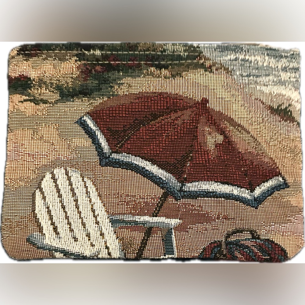 NWT NEW Handmade in USA Jeanne D'Art Beach Scene Tapestry Zip Bag Clutch Pouch